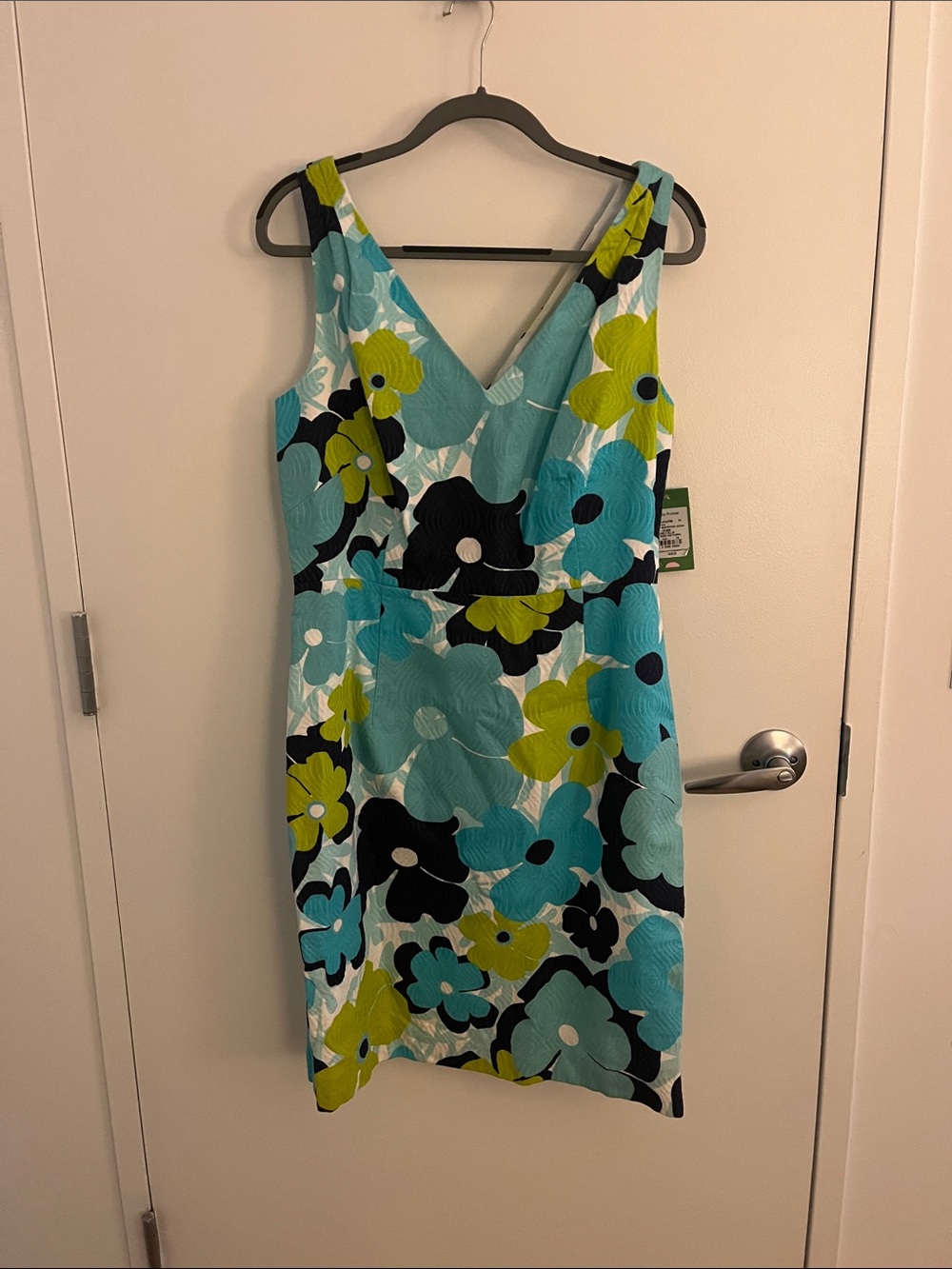 Floral V-Neck Sleeveless Dress in Teal & Lime